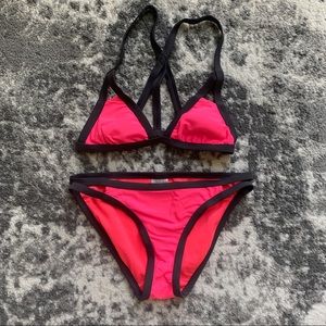 Hot pink and charcoal bikini